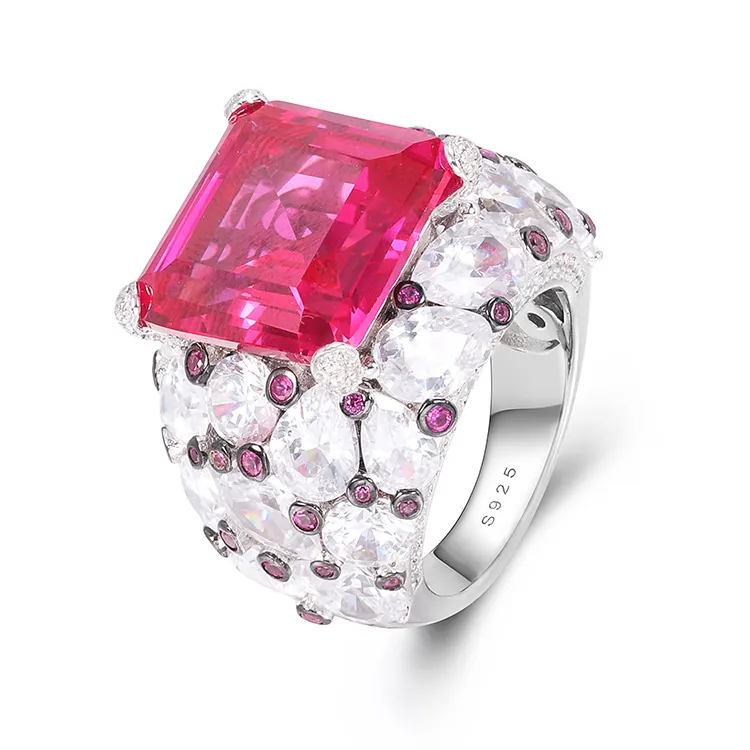 Fashion Women Silver Jewelry Rings Beautiful CZ Big Stone Ring Elegance Gemstone Engagement Wedding Ring