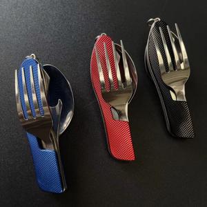 Ensemble de couverts pliants en acier inoxydable, cuillère, fourchette, couteau portables, kit d'ustensiles de camping, forme irrégulière, outils de survie XR78966 - Product Image 1
