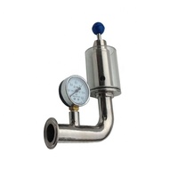 COMPASS Vanne de décharge d'air hygiénique et sanitaire en acier inoxydable SS304 de type L de 1,5 pouce (38,1 mm) avec manomètre de 0 à 2,2 bars