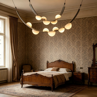 Lustre LED nordique personnalisé en acier inoxydable doré avec abat-jour rond en albâtre, faisceau à 360 degrés, Ra90, luminaire suspendu pour villa