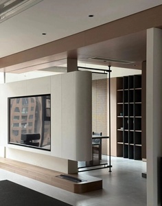 <span class=keywords><strong>Meuble</strong></span> <span class=keywords><strong>mural</strong></span> <span class=keywords><strong>TV</strong></span> flottant blanc, avec rangement dissimulé et base en bois, appareils intégrés, peut servir de cloison - Product Image 2