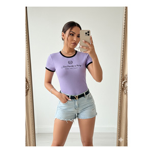 Body de Manga Corta con Cuello Redondo para Mujer, Ajuste Delgado, Lycra Estampada, Elástico, Corte Regular - Product Image 2