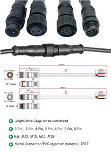Elektrisch 2 3 4 5 6 8 Pin M8 M12 Ip67 Draht Wasserdichtes Anschluss kabel Für Elektro roller Ebike Wasserdichtes Julet-Kabel - Product Image 3