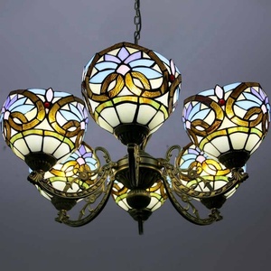 LongHuiJing 110V-120V 6 <b>Lights</b> LED Pendant <b>Light</b> Tiffany Stained Glass Love Patterned Brass Finish <b>Chandelier</b> 35.5Inch 2700K - Product Image 3