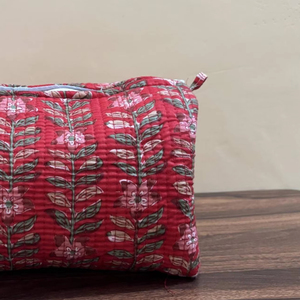 Trousse de Maquillage Matelassée en Coton Imprimé à la Main Rouge, Organisateur de Cosmétiques de Voyage, Lot de 3 Pochettes, Prix de Gros - Product Image 3