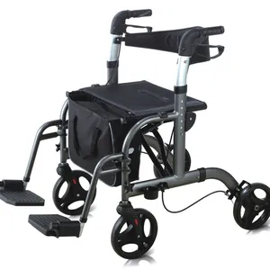 Tıbbi katlanabilir alüminyum hafif hareketlilik walker tekerlekli sandalye footrest ile