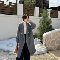 Poncho long en laine 100% blanche, style coréen, double face, épais, vintage, double boutonnage, haut de gamme, pour l'hiver