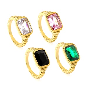 Chunky 18K PVD chapado en oro circón rojo blanco negro piedra anillos Vintage piedras de cristal Acero inoxidable deslustre anillos de joyería gratis - Product Image 4