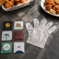 Gants en PE personnalisés en vrac, emballés individuellement, 2 pièces par paquet, gants en plastique jetables transparents pour la manipulation des aliments, les fruits de mer, les barbecues