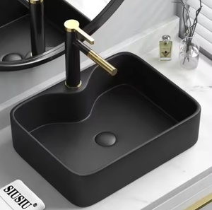 Lavabo de <span class=keywords><strong>Baño</strong></span> Rectangular Moderno de Cerámica, Fácil de Limpiar, con <span class=keywords><strong>Encimera</strong></span> sin Orificios y Desagüe, Capacidad de 9L, para Hoteles y Villas - Product Image 2