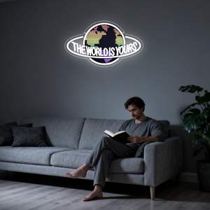 Plaques lumineuses au néon LED pour la décoration murale Colorful Planet LED Light up Sign Lamp for Game Room the World Is Yours <span class=keywords><strong>Neon</strong></span> Sign - Product Image 2