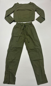 Grosir OEM Setelan Wanita 2 Potong Katun Poliester Lengan Panjang Kaos Longgar Celana Kaki Lebar High Waist Tali Serut - Product Image 3