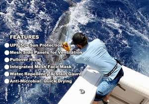 Venta al por mayor personalizado UPF 50 sublimación manga larga pesca Sudadera con capucha secado rápido transpirable Spandex/poliéster 400g hombres de talla grande al aire libre - Product Image 6