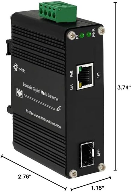 E-link 2 Port Gigabit PoE Media Converter, 1 PoE+ Port 30W, 1 SFP Port, 12~48VDC, Desktop or Wall Mount