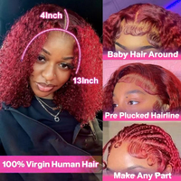 Perruque Lace Front HD Transparente 13x4 Bouclée Profonde 100% Cheveux Humains Brésiliens Remy Water Wave Bob Sans Colle Anti-Chute