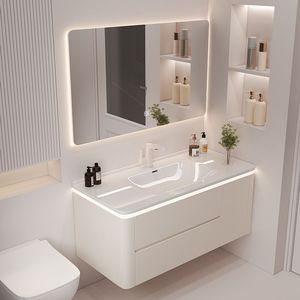 Mueble <span class=keywords><strong>de</strong></span> <span class=keywords><strong>Baño</strong></span> Integrado <span class=keywords><strong>de</strong></span> Cerámica Color Crema con Lavabo <span class=keywords><strong>de</strong></span> <span class=keywords><strong>Vidrio</strong></span>, Lavabo y Mueble <span class=keywords><strong>de</strong></span> Lavabo Simple e Inteligente - Product Image 5