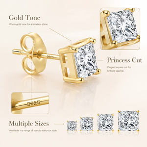 Boucles d'oreilles en argent S925, moissanite taille princesse carrée, clous d'oreilles à quatre griffes, plusieurs tailles, motif papillon - Product Image 3