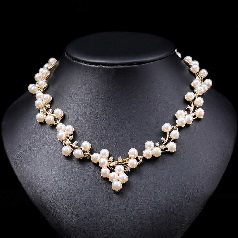 Set Gioielli Donne Yazilind Collana Girocollo Con Perla E Orecchini Pendenti + Anello Regolabile – Placcato Oro/Argento 18K - 2
