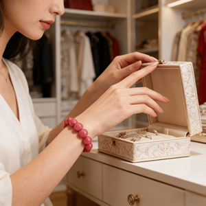 צמיד חרוזים עגולים מאבן ורדרדה טבעית מתכוונן, אופנתי, פשוט, אנרגטי, פנג שואי, אביזר קריסטל - Product Image 5