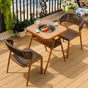 Ensemble de salle à manger d'extérieur commercial FLD1020 avec foyer, 2 chaises en corde tressée, <span class=keywords><strong>table</strong></span> de patio en métal imperméable pour mobilier d'extérieur - Product Image 2