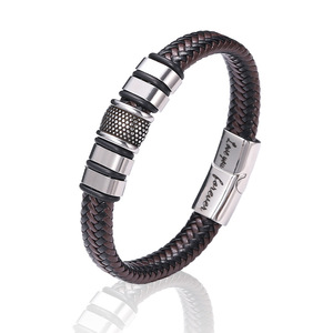 <b>Leather</b> Cord <b>Bracelet</b> Stainless Steel Men's Gift Jewelry Yiwu Origin YM-0491 - Product Image 4