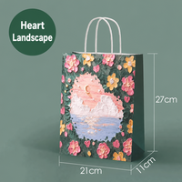 Sacs cadeaux en papier kraft blanc avec poignées en corde de papier, impression personnalisée de peinture à l'huile, sacs cadeaux floraux pour anniversaires et cadeaux de fêtes