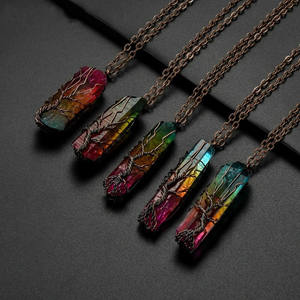 7 çakra doğal gökkuşağı taş kolye kolye Unisex uzun zincir hayat ağacı bildirimi takı moda hediye - Product Image 6