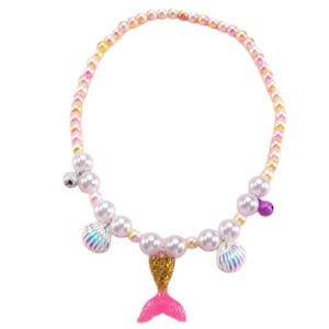 Çocuk sevimli balık kuyruğu Mermaid kolye kolye bilezik yüzük kabuk takı seti plastikten yapılmış - Product Image 6