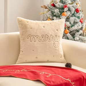 Housses de coussin de Noël modernes, brodées, couleur unie, avec fermeture éclair invisible, pour chambre à coucher, salon, canapé, en peluche - Product Image 3