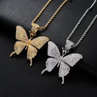 Kalung Liontin Kupu-kupu Custom Micro Pave CZ Perhiasan Hip Hop