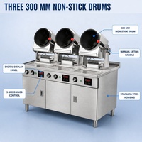 Robot de cuisson automatique intelligent professionnel à gaz pour friture, type armoire, 3 foyers, avec wok rotatif 1,5-9,3L pour cantine