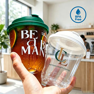 Custom logo Eco-friendly BPA Free Clear PET <b>Plastic</b> <b>Cups</b> with Lid Disposable 12 16 24 oz U-shape Boba Bubble Tea Cold <b>Drink</b> <b>Cups</b> - Product Image 1