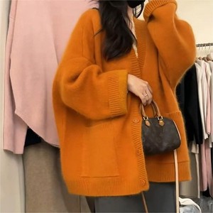 Versión coreana nueva primavera cuello en V cárdigan largo suéter de talla grande abrigo suelto logotipo frontal técnica de punto de ordenador Estilo Casual - Product Image 5