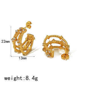 Pendientes de Diamantes en Forma de C, Chapados en Oro de 18K, Acero Inoxidable, Diseño Trenzado, para Uso Diario de Mujeres - Product Image 4