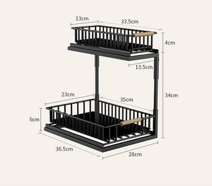 2 packs de plateaux coulissants pour armoires de cuisine à poignée en bois, à 2 niveaux réglables <span class=keywords><strong>sous</strong></span> l'évier, pour le rangement des épices et des fournitures de nettoyage. - Product Image 4
