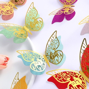 Décoration murale 3D papillons, 12 pièces, papillons double couche avec autocollants scintillants colorés pour chambre, fête, gâteau, ballons - Product Image 3