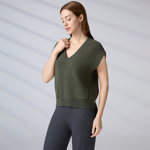 Casual <b>Wool</b> Knit Layering Batwing Shoulder Sleeveless Pullover with Pockets Solid Color V Neck Knit <b>Vest</b> for Women - Product Image 3