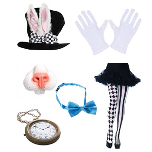 Factory Direct White Easter Bunny Ear Hat with Necktie Rabbit <strong>Nose</strong> Pocket Watch Plush Costume Props for a <strong>Happy</strong> Easter - Product Image 1