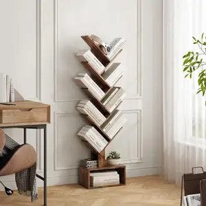 9 Tier Tree Bookshelf with Drawer Bookcase, Floor Standing Book Storage Rack, Tall Bookshelf for CDs/Books/Movies