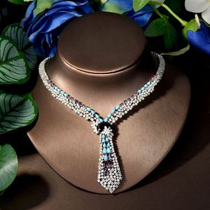 Bijoux multicolores de style antique Nouveau 4 pièces Collier Boucles d'oreilles Cubic Zirconia Set Bridal Wedding Party Accessories S-232 - Product Image 4