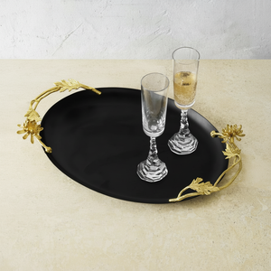 Elegante bandeja ovalada de Dalia, bandeja de servicio floral de metal decorativa para uso en el hogar, bodas y hoteles - Product Image 1