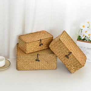 Seaweed Woven Cosmetic Storage Box Rectangle With Lid Storage Baskets - Product Image 2
