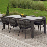 Tables et chaises en corde tressée pour l'extérieur, patio, jardin, table tout temps imperméable, hôtel, villa, patio, table longue en alliage d'aluminium