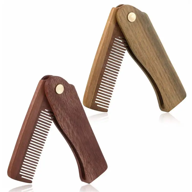 OEM Brand Wholesale wood beard comb sandal wood folding comb portable pocket comb