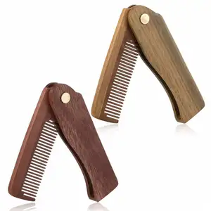 Vente en gros de marque OEM peigne à barbe en bois de sandale peigne pliant en bois peigne de poche portable