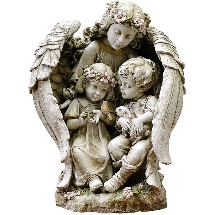Pedra de resina decorativa anjo protetor com crianças estátua de jardim estatueta