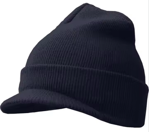 2025 nouveau Design Jacquard logo <span class=keywords><strong>tricot</strong></span>é chapeau d'hiver à la mode de haute qualité 100% laine plié <span class=keywords><strong>pompon</strong></span> <span class=keywords><strong>bonnet</strong></span> avec visière - Product Image 5