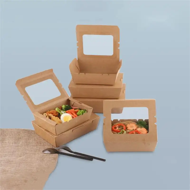 เปิดหน้าต่างคราฟท์กล่องบรรจุทิ้งไก่ทอดอาหารจานด่วนกล่องสลัดฝรั่งเศสคราฟท์กล่องอาหารกลางวันกระดาษ