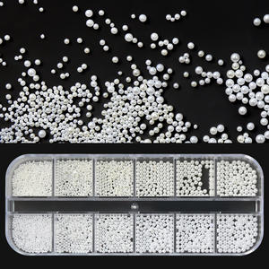 नए नाखून कला मोती 12 ग्रिड्स 6 आकार 2 रंग मोती नाखून कला गहने लंबे स्ट्रिप बॉक्स मोती सेट नाखून आकर्षण - Product Image 1