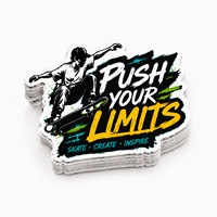 Pack d'autocollants personnalisés en vinyle pour skateboard, résistants à l'eau et aux UV, avec carte de remerciement, enveloppe et ensemble d'emballage promotionnel